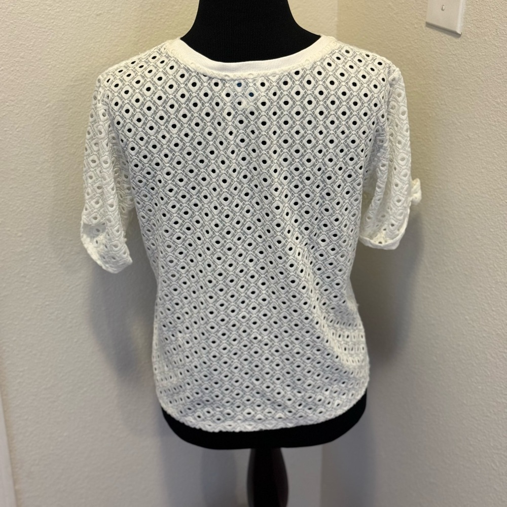 2 FOR $20 9-H15-STCL Anthropologie White Eyelet Sheer Boxy Blouse Oversized XS - Picture 7 of 9